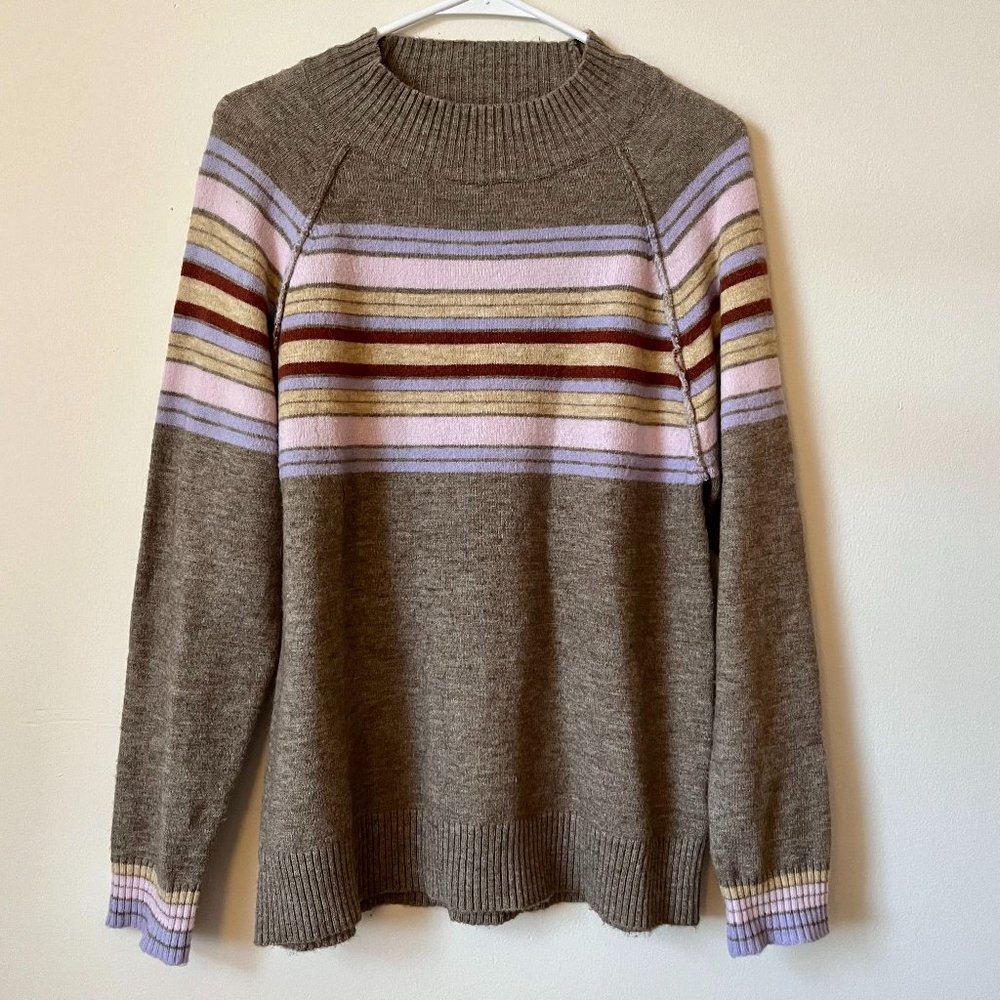 Gray-Brown Sweater w/ Pastel Stripes